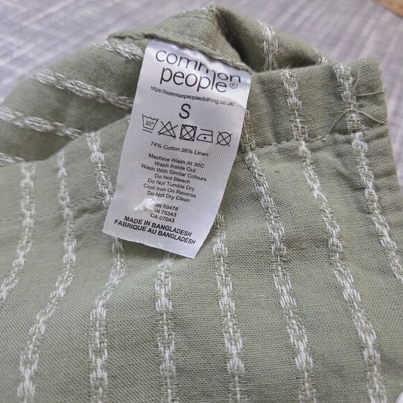 NWT COMMON PEOPLE Harris Shirt Linen Blend SS Sage Green Stripe Mens S MSRP $179 - Picture 11 of 13